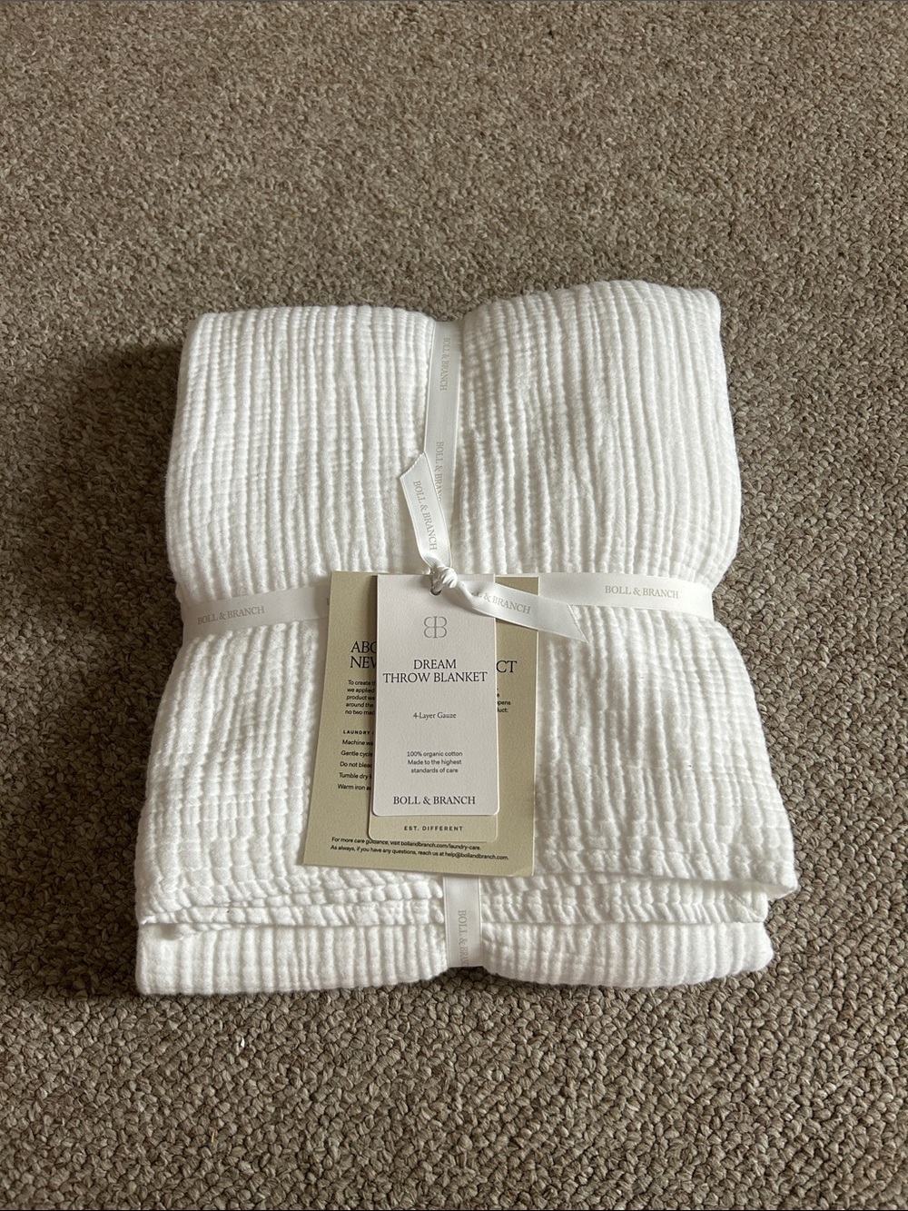 NEW Boll & Branch Dream Throw Blanket White 50x70 Organic Cotton 4-Layer Gauze